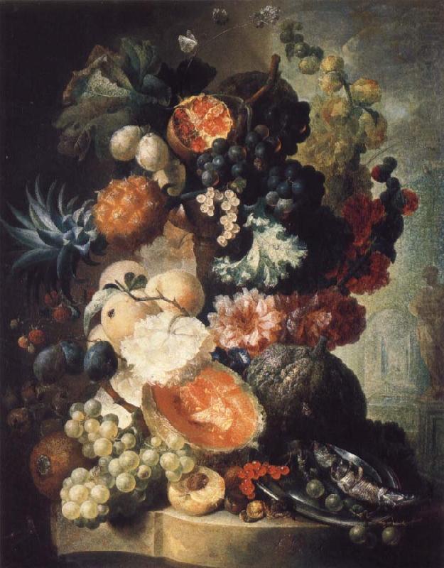 Jan van Os Fruit,Flwers and a Fish oil painting picture
